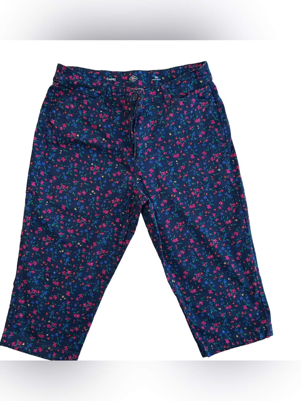 St. John's Bay Navy Floral Capris with Pink & Blue Accent Flowers